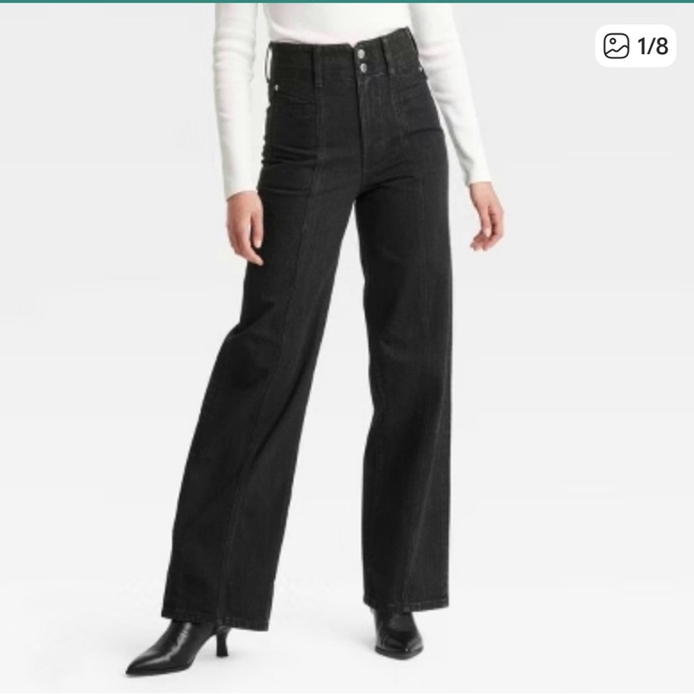 NWT Women’s Universal Thread High Rise Wide Leg Jeans Black Sz 14